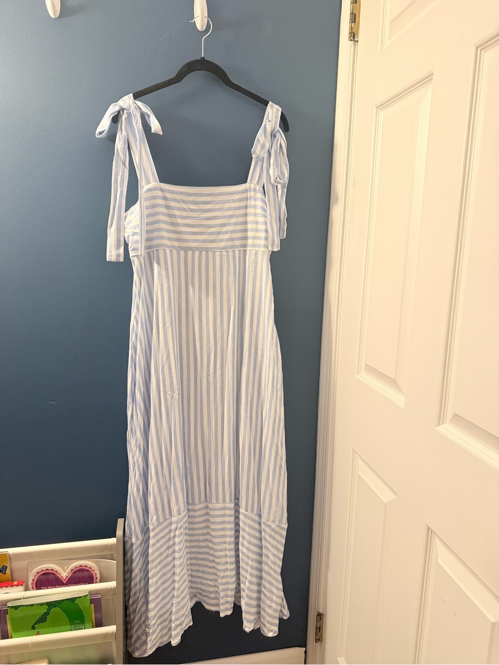 Striped Tie-Shoulder Maxi Dress - Light Blue & White